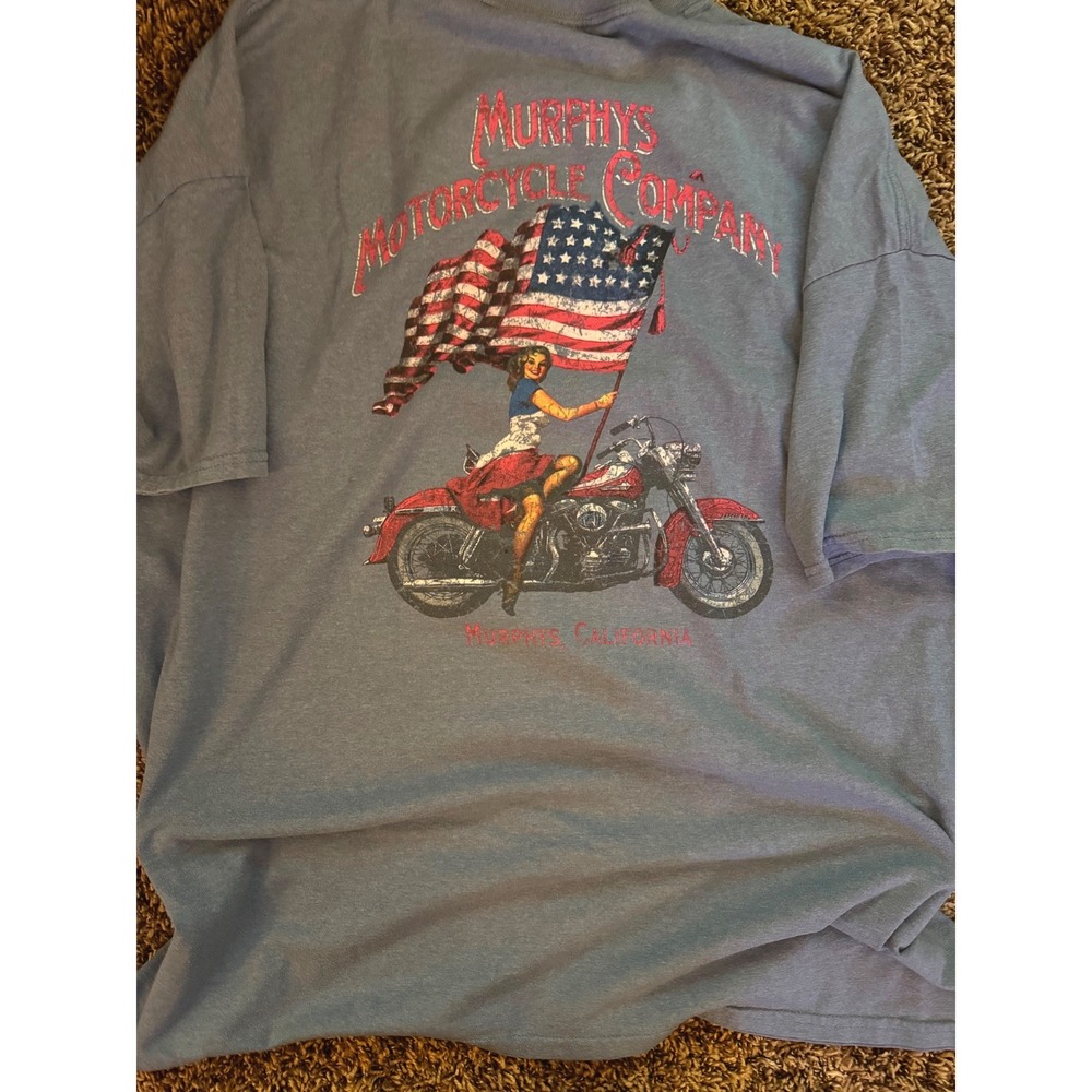 Murphys Motorcycle Company T-Shirt Blue Pinup Girl American Flag Mens 3XL M075